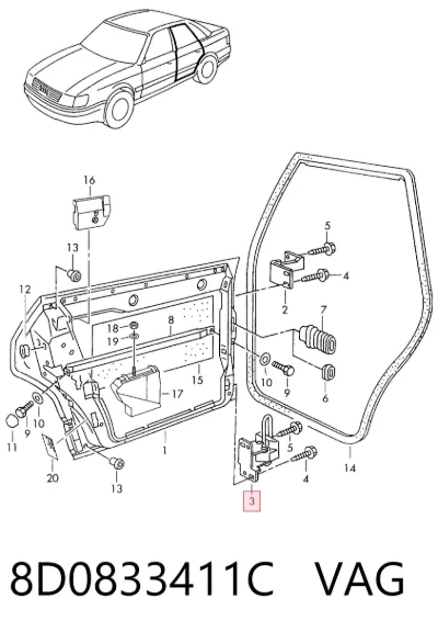 Bisagra de puerta trasera izquierda VAG 8D0833411C