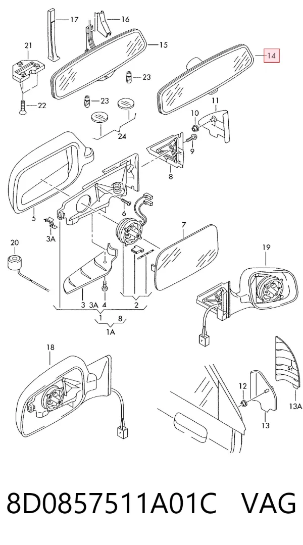 Espejo interior 8D0857511A01C VAG