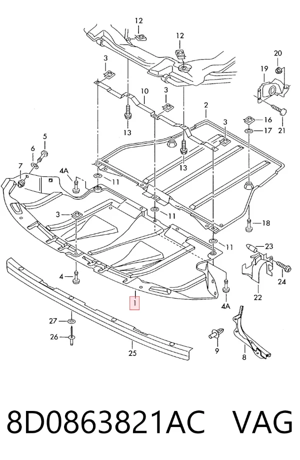Protección delantera del motor 8D0863821AC VAG