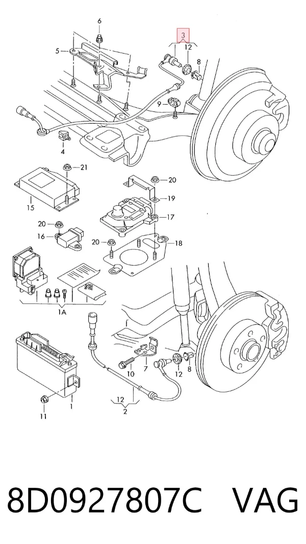 Sensor ABS trasero 8D0927807C VAG