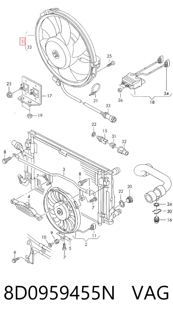 Ventilador del motor 8D0959455N VAG