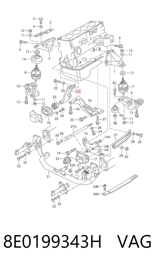 Soporte del soporte izquierdo del motor 8E0199343H VAG