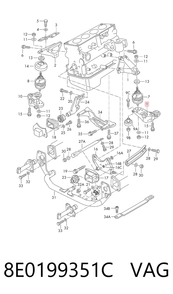 Soporte del soporte izquierdo del motor 8E0199351C VAG