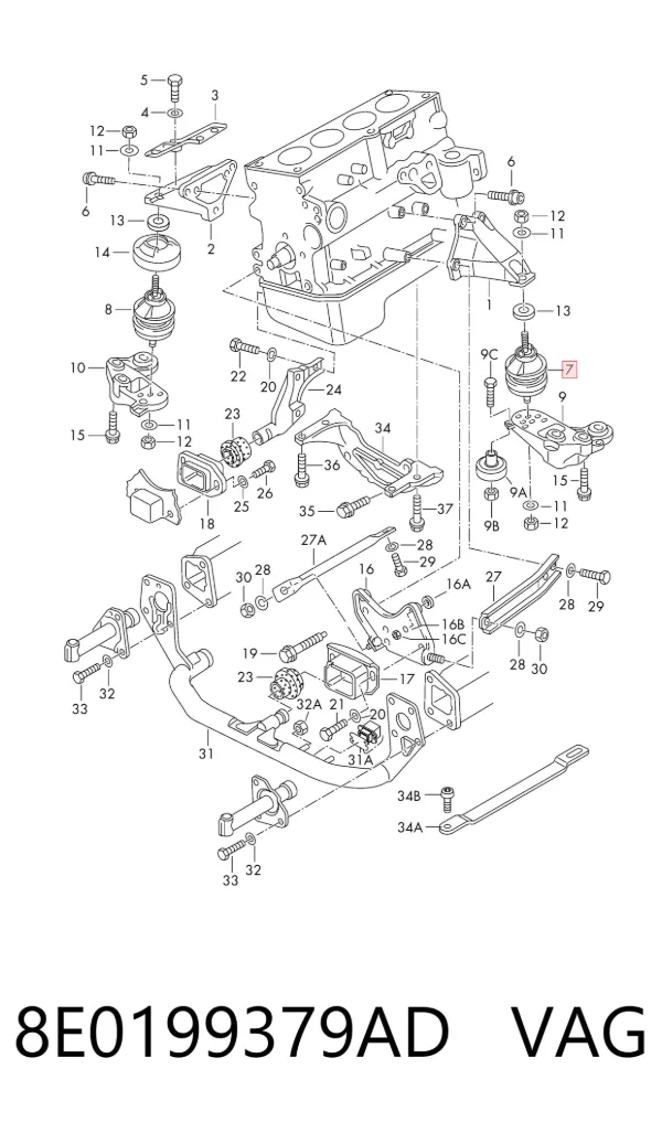 Soporte izquierdo del motor 8E0199379AD VAG