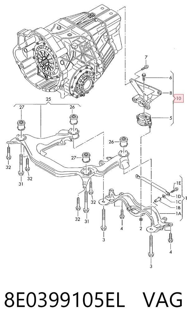Soporte de motor trasero 8E0399105EL VAG