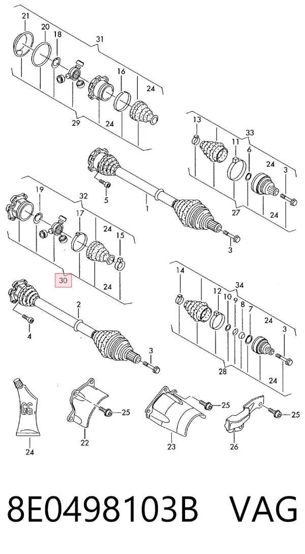 Junta homocinética interna delantera 8E0498103B VAG