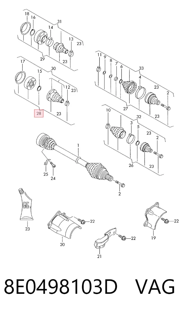 Junta homocinética interna delantera 8E0498103D VAG