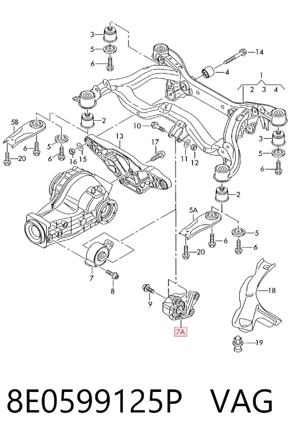 Silentblock del soporte delantero del diferencial trasero 8E0599125P VAG