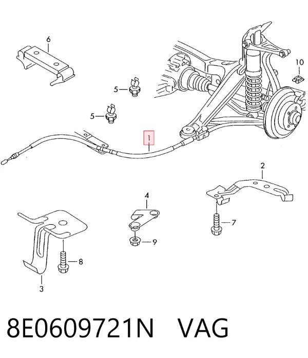 Cable de freno de mano trasero izquierdo 8E0609721N VAG