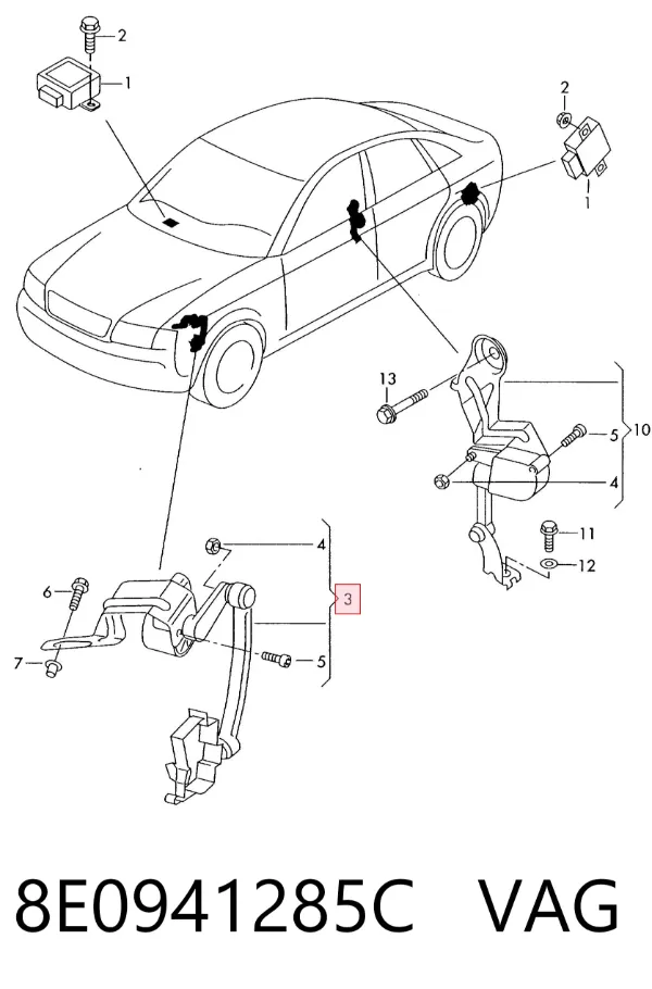 Sensor de nivel de carrocería delantero 8E0941285C VAG