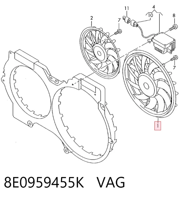 Ventilador del motor 8E0959455K VAG