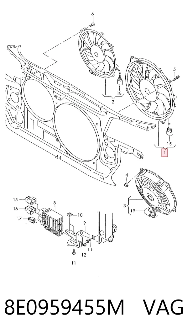 Ventilador del motor 8E0959455M VAG