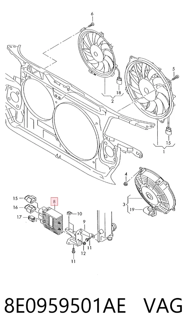 Regulador de velocidad del ventilador de refrigeración (unidad de control) 8E0959501AE VAG