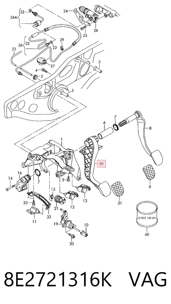 Pedal embrague 8E2721316K VAG