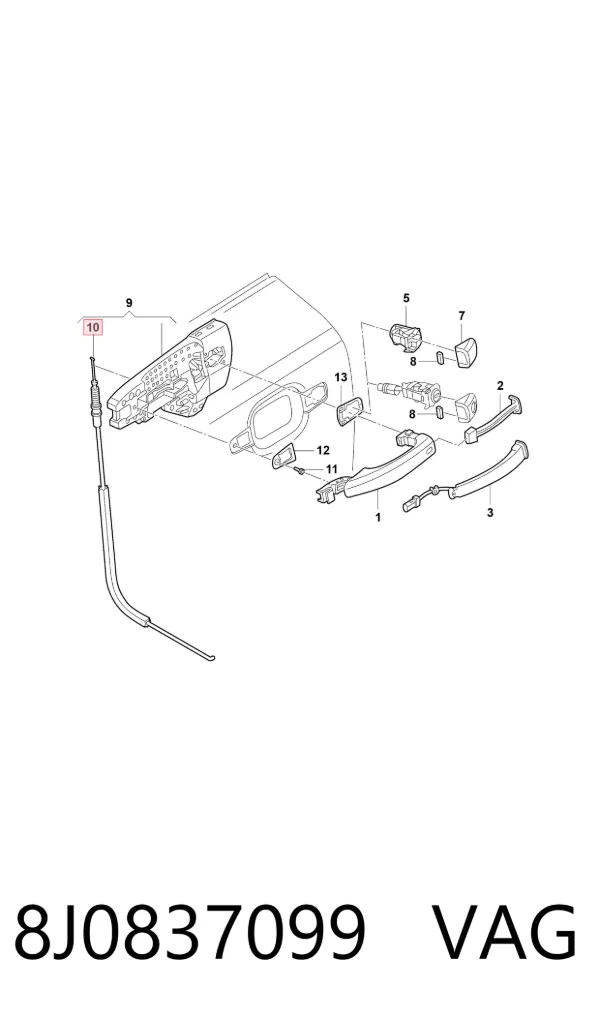 Cable de apertura de cerradura de puerta delantera 8J0837099 VAG