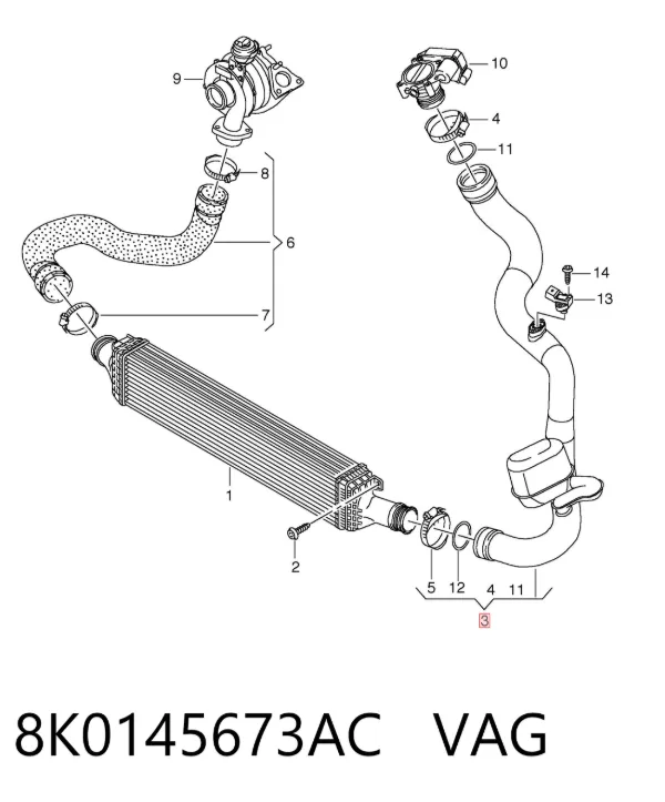 Tubo intercooler 8K0145673AC VAG