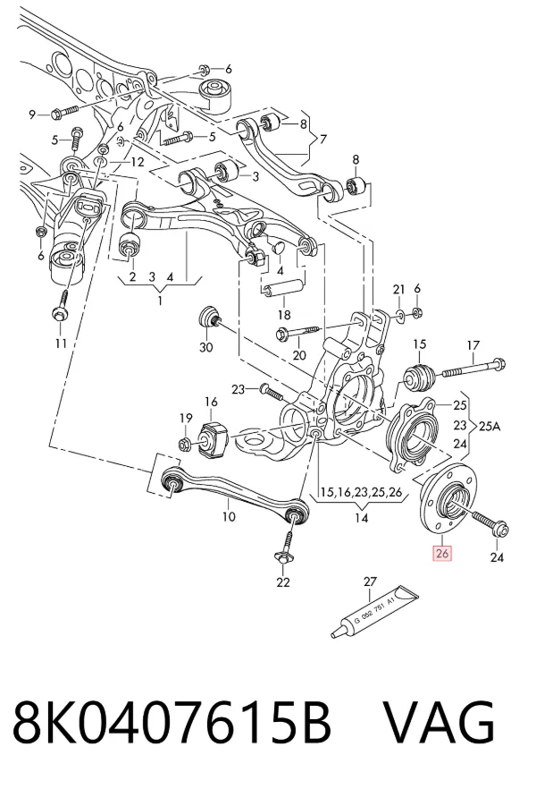 Buje de rueda delantero 8K0407615B VAG