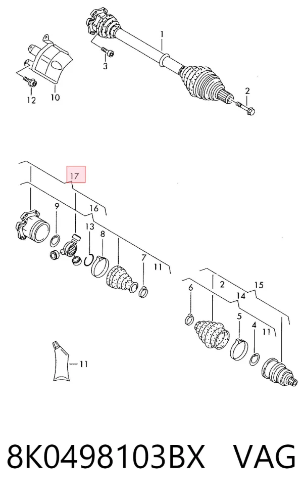 Junta homocinética interna delantera 8K0498103BX VAG