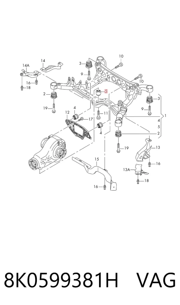 Silentblock del soporte delantero del diferencial trasero 8K0599381H VAG