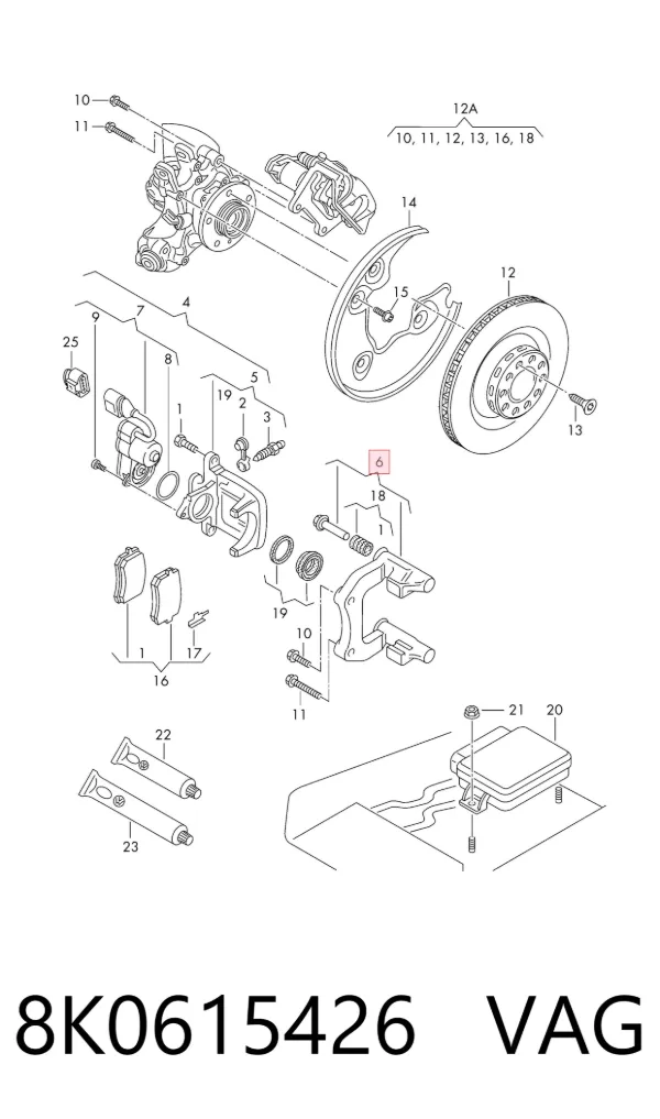 Soporte de la pinza de freno trasera 8K0615426 VAG