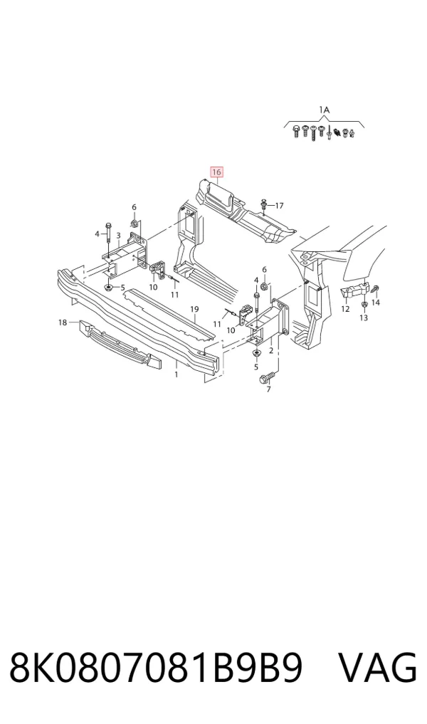 Cubierta superior del panel frontal (soporte del radiador) 8K0807081B9B9 VAG