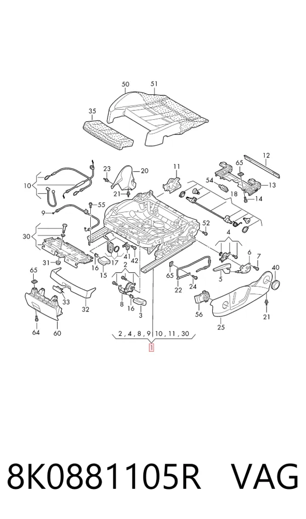 Mecanismo de base del asiento 8K0881105R VAG