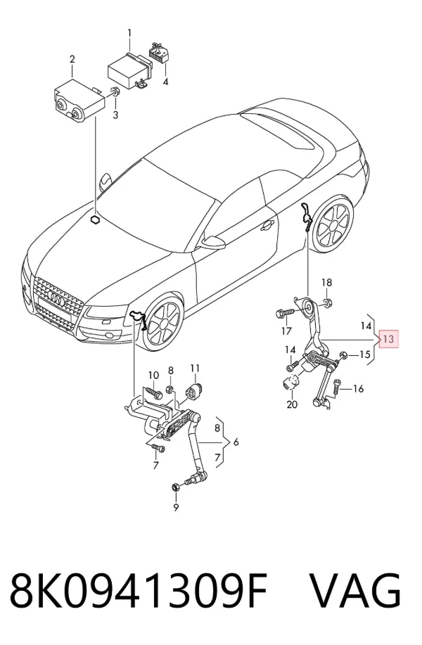 Sensor de nivel de carrocería trasero izquierdo 8K0941309F VAG