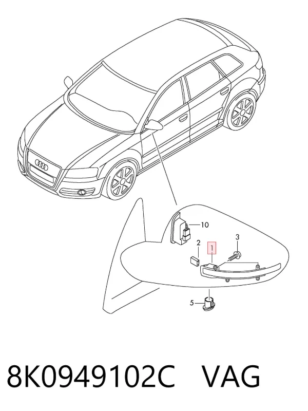 Luz intermitente del espejo retrovisor derecho 8K0949102C VAG
