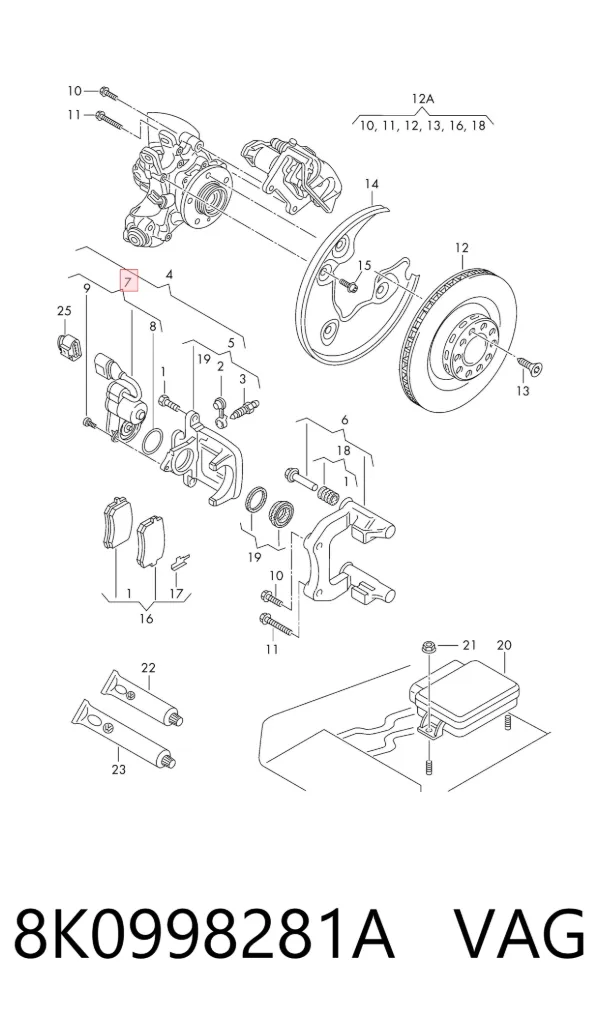 Motor del actuador de la pinza de freno trasera 8K0998281A VAG