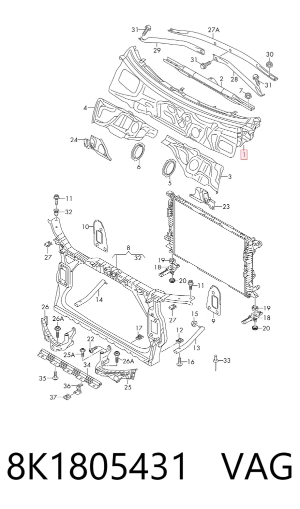 Tabique del compartimiento del motor 8K1805431 VAG