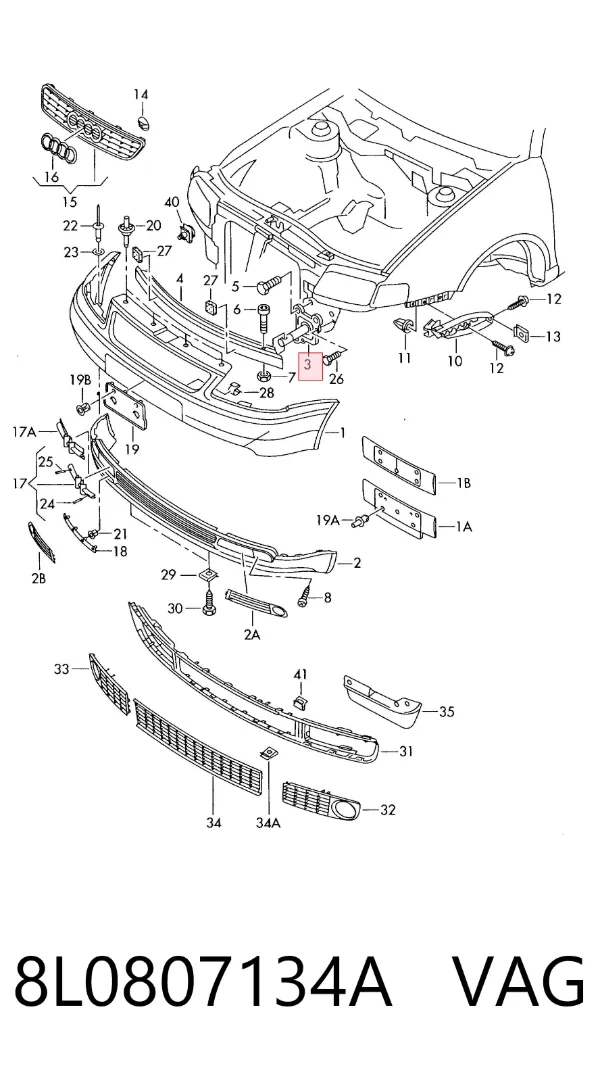 Soporte del refuerzo del parachoques delantero 8L0807134A VAG