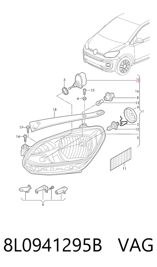 Motor regulador de faros 8L0941295B VAG