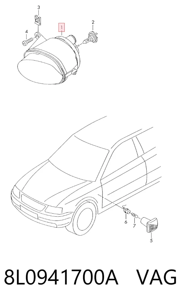 Faro antiniebla derecho 8L0941700A VAG