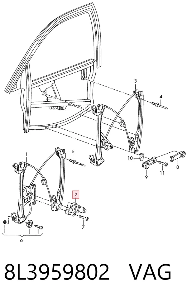 Motor del elevalunas de la puerta delantera derecha 8L3959802 VAG