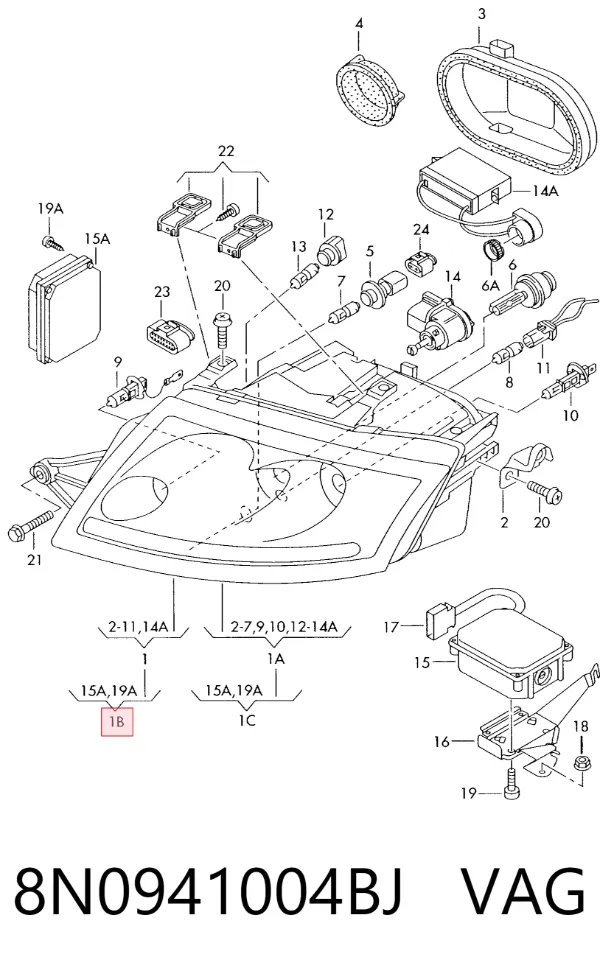Faro derecho 8N0941004BJ VAG
