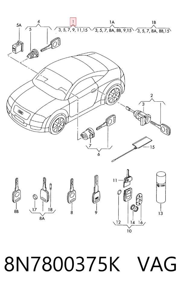 Cilindros de cerradura 8N7800375K VAG