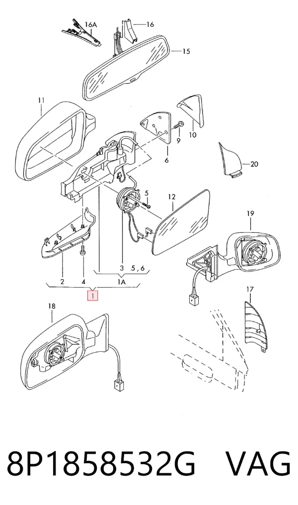 Espejo de retrovisor derecho 8P1858532G VAG