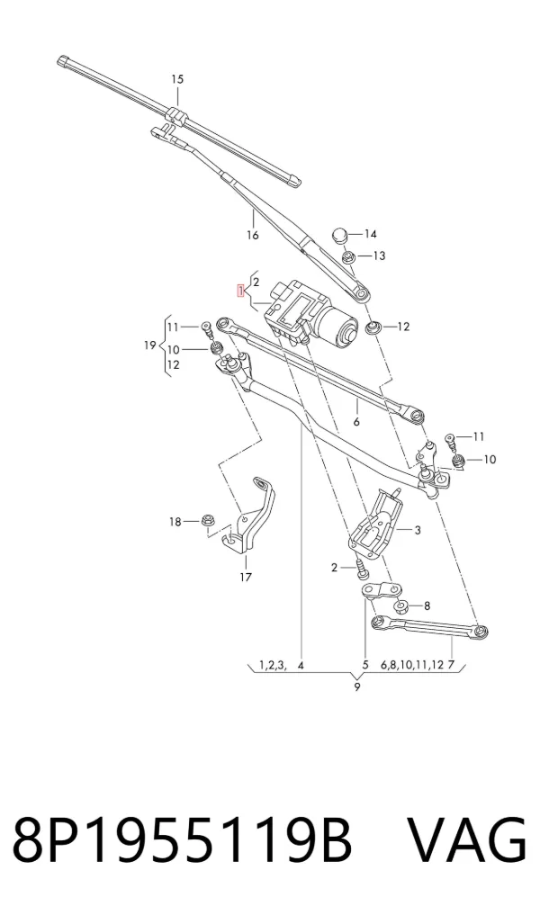 Motor limpiaparabrisas 8P1955119B VAG