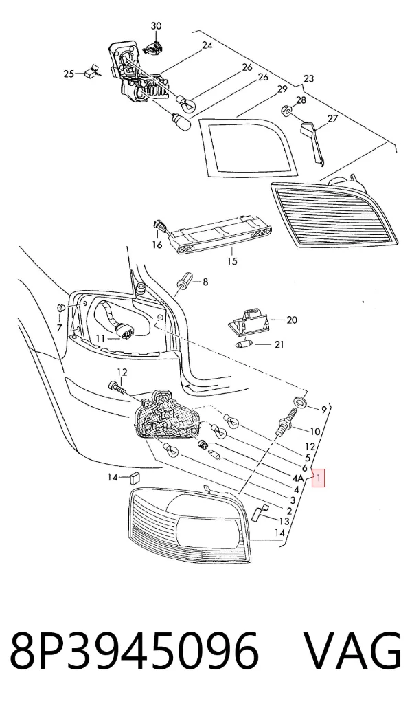Piloto trasero exterior derecho 8P3945096 VAG