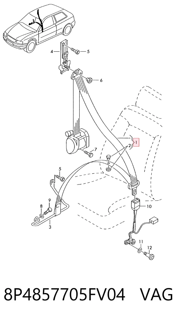 Cinturón de seguridad delantero izquierdo 8P4857705FV04 VAG