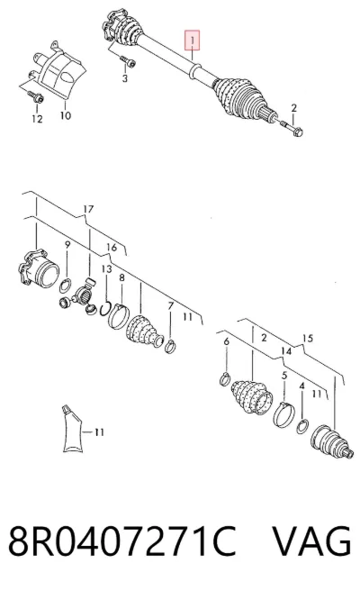 Semieje delantero VAG 8R0407271C