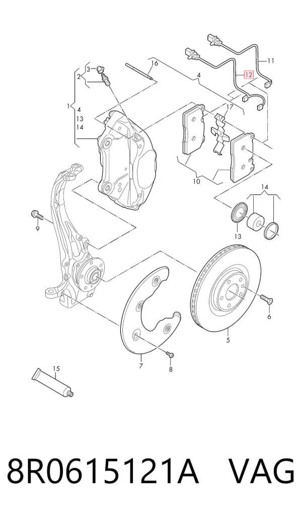 Sensor de desgaste de pastillas de freno delantero izquierdo 8R0615121A VAG