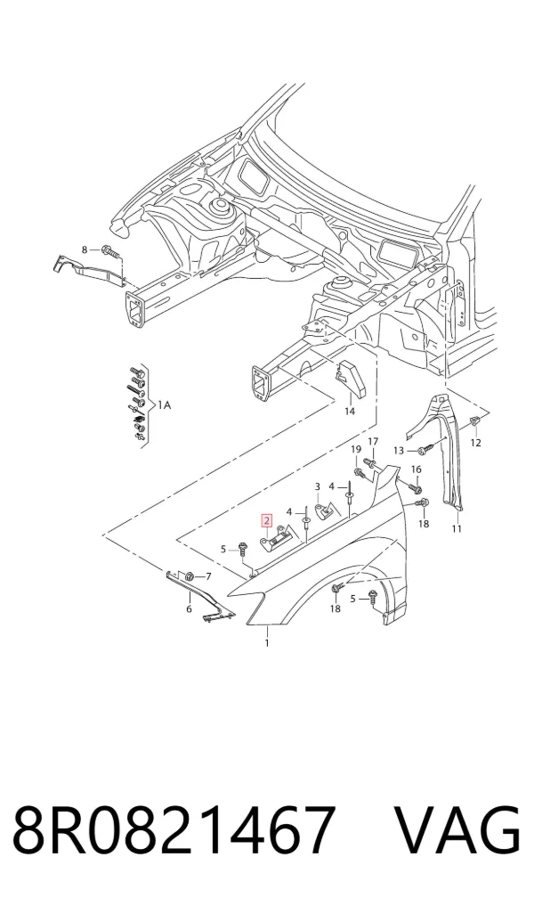 Soporte superior de guardabarros delantero izquierdo 8R0821467 VAG