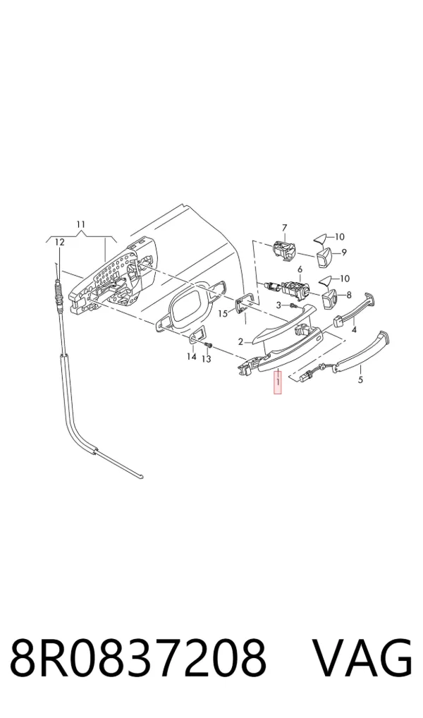 Manija exterior derecha delantera/trasera de puerta 8R0837208 VAG