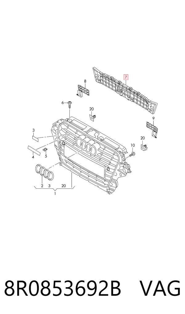 Soporte de parrilla del radiador 8R0853692B VAG