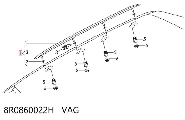 Riel de techo derecho 8R0860022H VAG