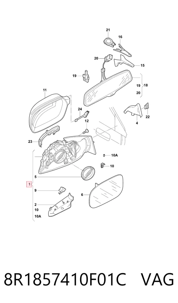 Espejo de retrovisor derecho 8R1857410F01C VAG