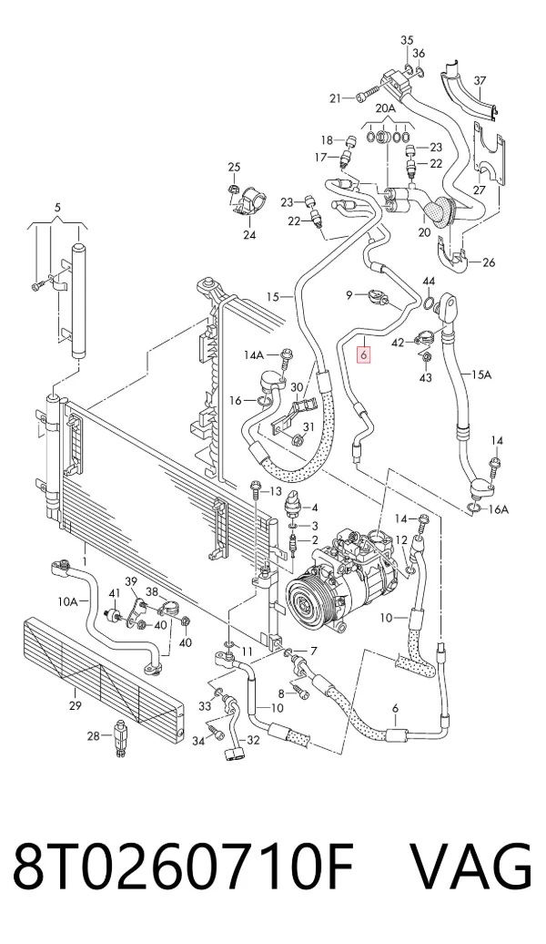 Manguera de aire acondicionado de condensador a evaporador 8T0260710F VAG