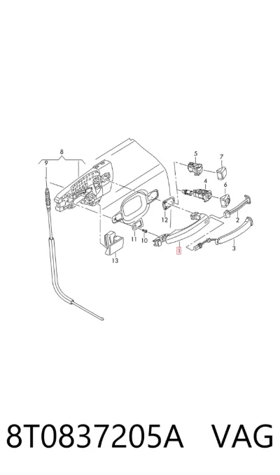 Manija exterior de puerta trasera VAG 8T0837205A