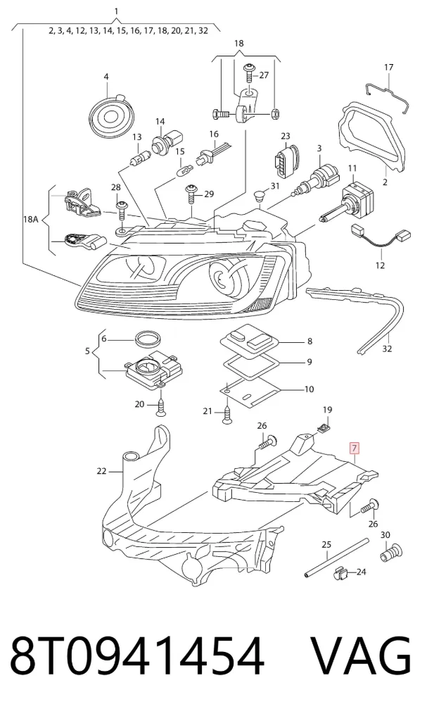 Soporte de fijación del faro delantero derecho 8T0941454 VAG